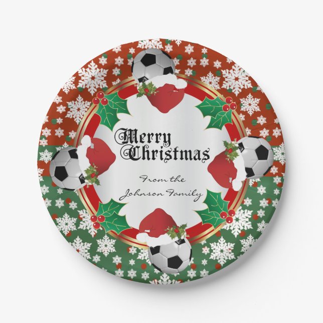 Merry Christmas Soccer Lovers Paper Plates (Front)