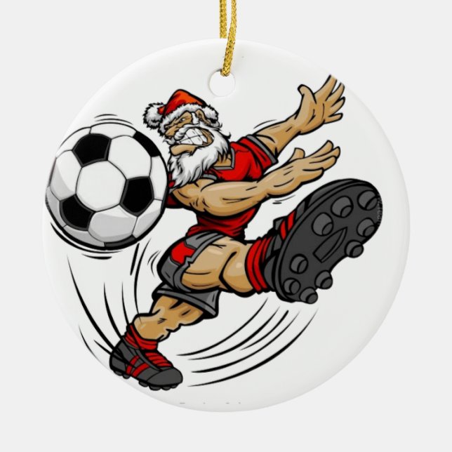 Merry Christmas - soccer Santa Ceramic Ornament (Front)
