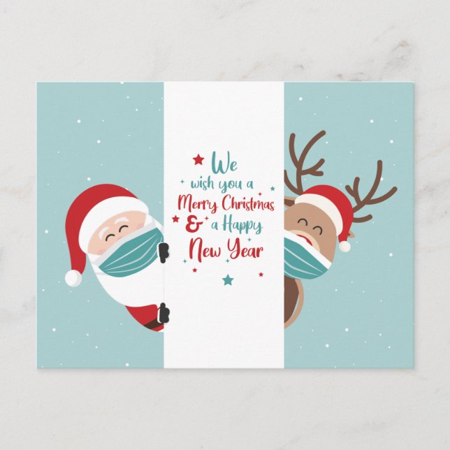 Merry Christmas Social Distancing Santa Reindeer Holiday Postcard (Front)