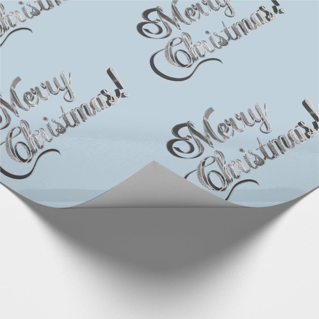 Merry Christmas Soft Baby Blue Silver Gray Wrapping Paper (Corner)