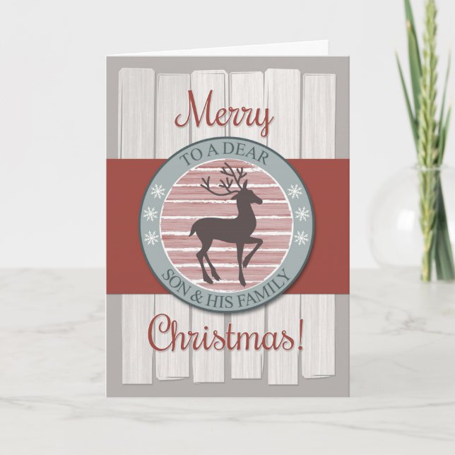 Merry Christmas Son & Family, Rustic Reindeer Holiday Card (Front)