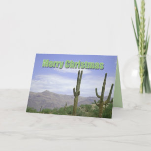 Merry Christmas Southwest Landscape with Saguaros Holiday Card