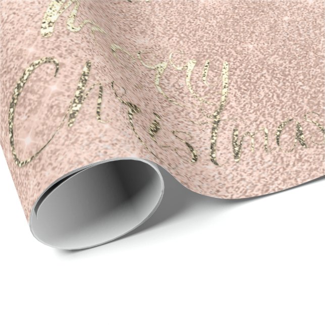 Merry Christmas Spark  Rose Gold Glitter Spark Wrapping Paper (Roll Corner)