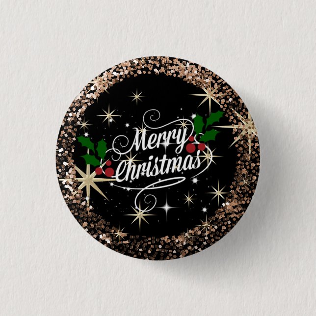 Merry Christmas, sparkle and glitter Button (Front)