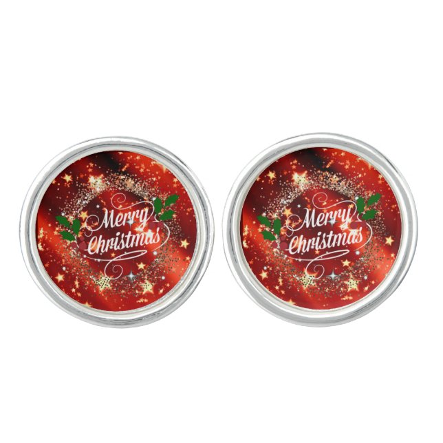 Merry Christmas, sparkle and glitter Cufflinks (Front)