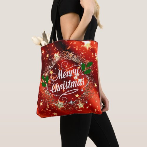 Merry Christmas sparkle and glitter holiday red Tote Bag