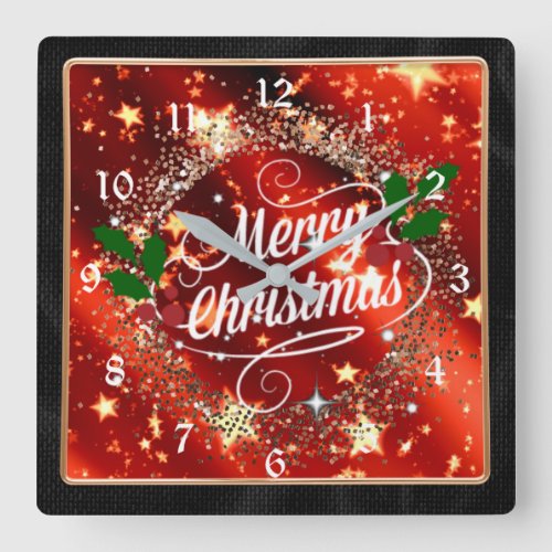 Merry Christmas sparkle and glitter look Large C Square Wall Clock