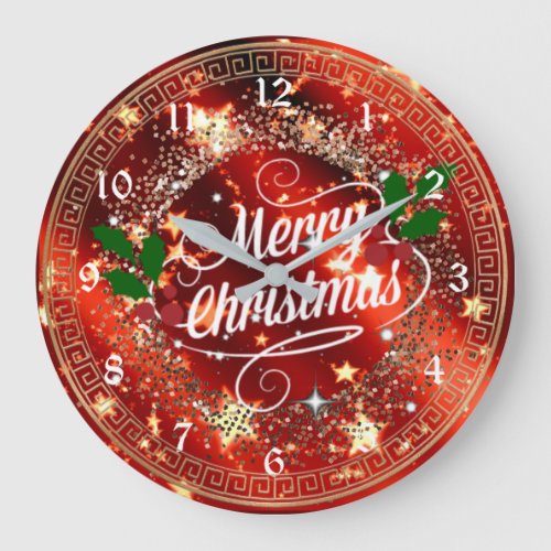 Merry Christmas sparkle and glitter look Large Clock