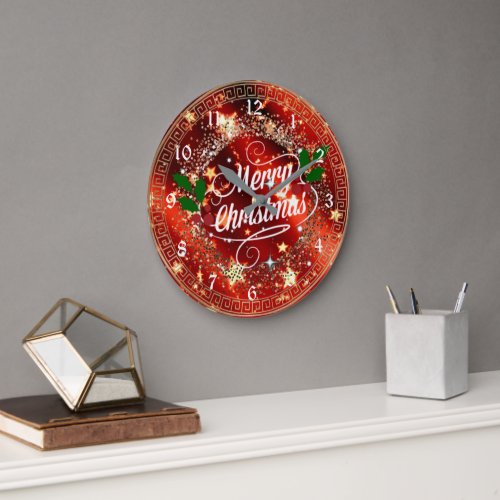 Merry Christmas sparkle and glitter look Large Clock