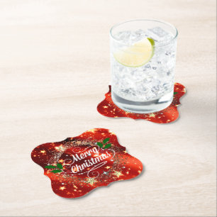 Merry Christmas, sparkle and glitter Paper Coaster