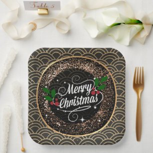 Merry Christmas, sparkle and glitter, Paper Plat Plates