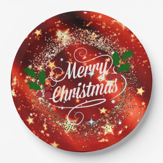 Merry Christmas sparkle and glitter Paper Plates (Front)
