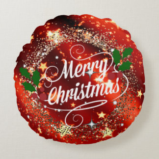 Merry Christmas, sparkle and glitter Round Pillow