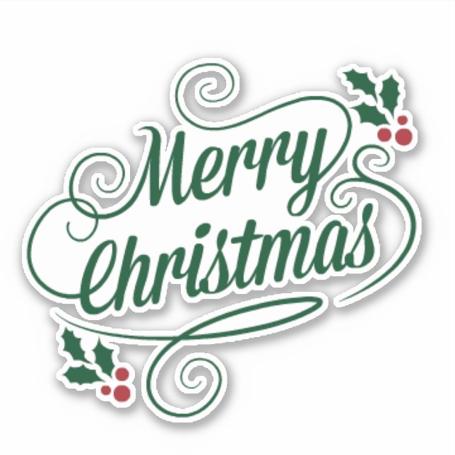Merry Christmas sparkle and shine green text Sticker (Front)