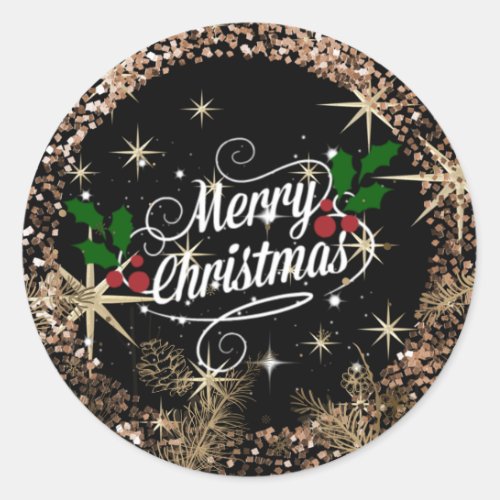 Merry Christmas sparkle glitter and shine  Classic Round Sticker