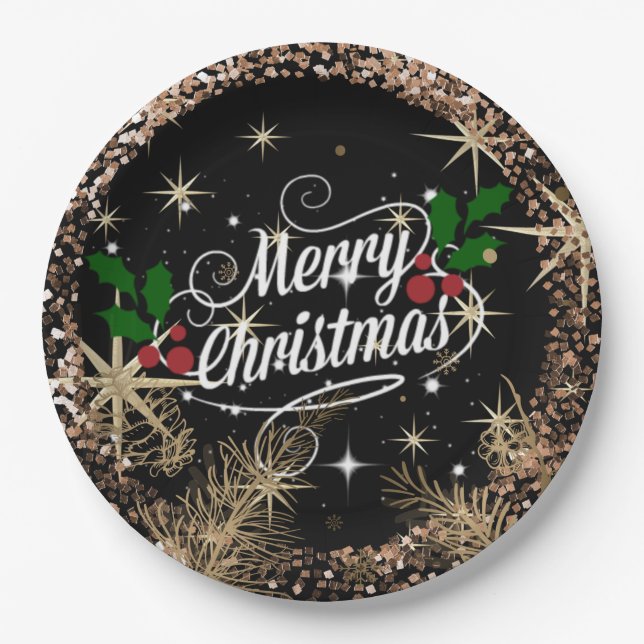 Merry Christmas, sparkle, glitter and shine, Paper Plates (Front)