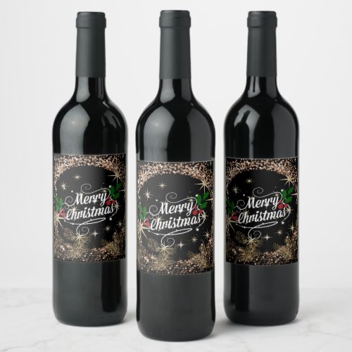 Merry Christmas sparkle glitter and shine Wine Label