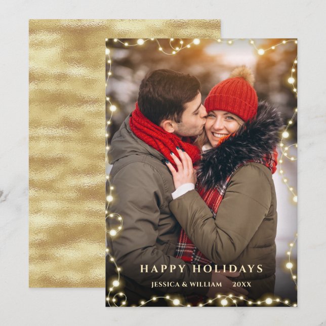 Merry Christmas Sparkle Lights PHOTO Greeting Holiday Card (Front/Back)