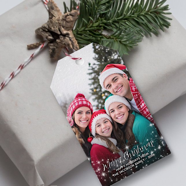Merry Christmas Sparkle Stars Photo Overlay Gift Tags (In Situ Christmas Gift)