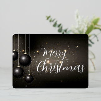 Merry Christmas Sparkles Black Xmas Ornaments Foil Holiday Card