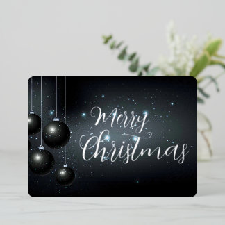 Merry Christmas Sparkles Black Xmas Ornaments Foil Holiday Card