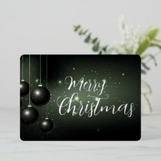 Merry Christmas Sparkles Black Xmas Ornaments Foil Holiday Card