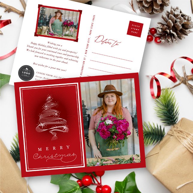 Merry Christmas Sparkling Christmas Tree Business Holiday Postcard (Creator Uploaded)