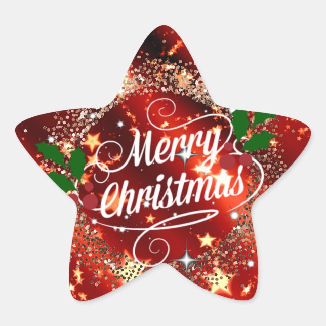 Merry Christmas, sparkling holiday design Star Sticker (Front)