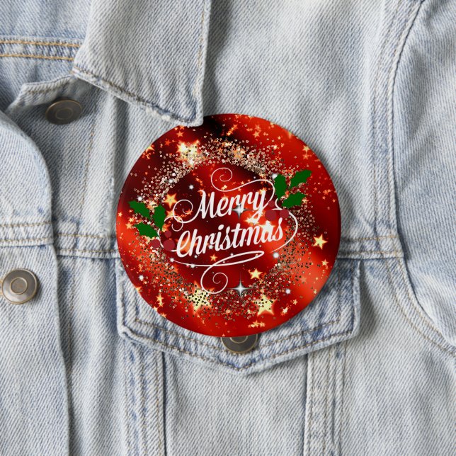 Merry Christmas, Sparkling Red and Gold, Button (In Situ)