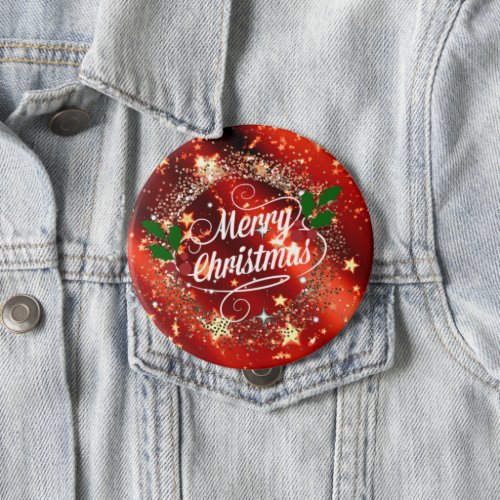 Merry Christmas Sparkling Red and Gold Button