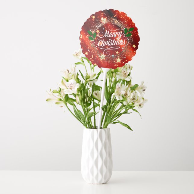 Merry Christmas, Sparkling Red and Gold Design Balloon (Vase)