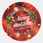 Merry Christmas, Sparkling Red and Gold Design Classic Round Sticker
