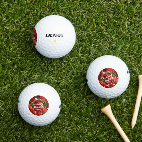 Merry Christmas Sparkling Red and Gold Design Golf Balls