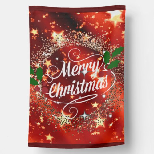 Merry Christmas Sparkling Red and Gold Design House Flag