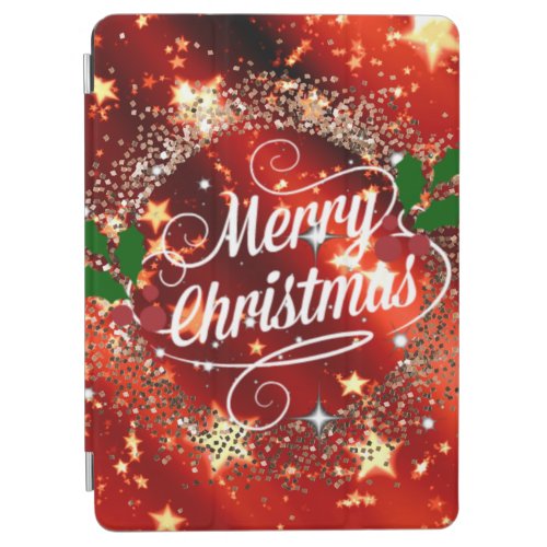 Merry Christmas Sparkling Red and Gold Design iPad Air Cover