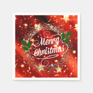 Merry Christmas, Sparkling Red and Gold Design Napkins
