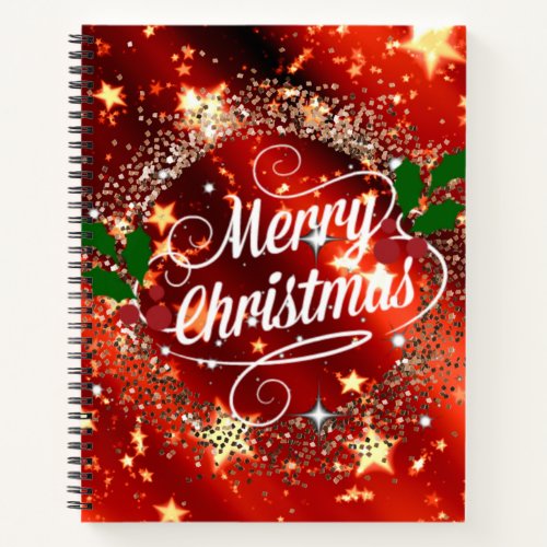 Merry Christmas Sparkling Red and Gold Design Notebook