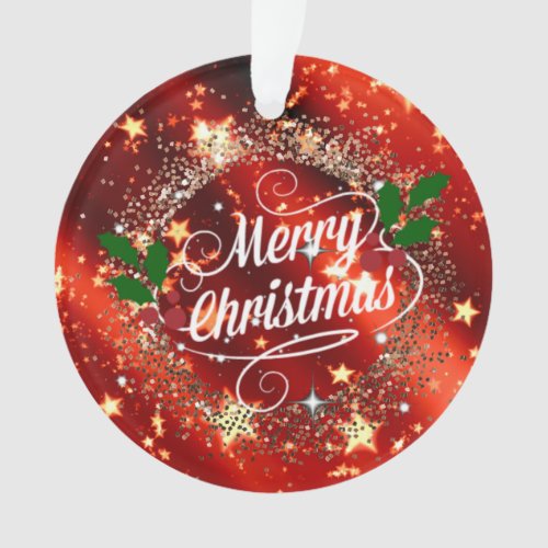 Merry Christmas Sparkling Red and Gold Design Ornament