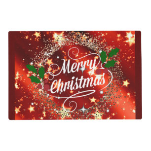 Merry Christmas, Sparkling Red and Gold Design Placemat
