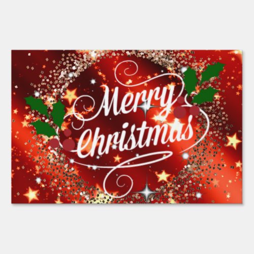 Merry Christmas Sparkling Red and Gold Design  Sign