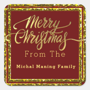 Merry Christmas, Sparkling Red and Gold Design Square Sticker