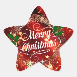 Merry Christmas, Sparkling Red and Gold Design Star Sticker