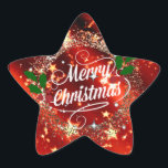 Merry Christmas, Sparkling Red and Gold Design Star Sticker<br><div class="desc">Merry Christmas,  holiday red and sparkling gold design</div>