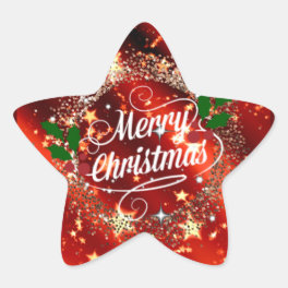 Merry Christmas, Sparkling Red and Gold Design Star Sticker