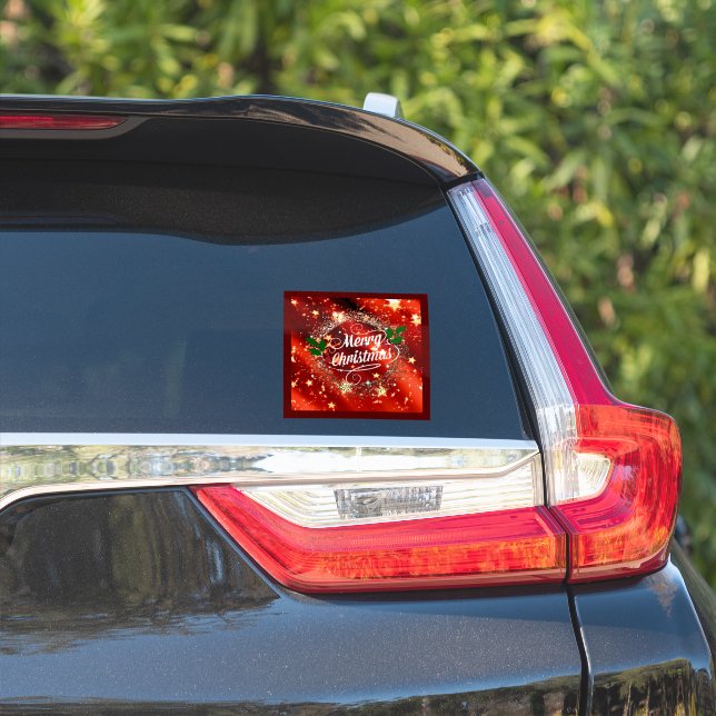 Merry Christmas, Sparkling Red and Gold Design Sticker (Car Side)