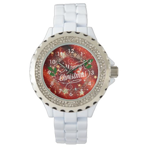 Merry Christmas Sparkling Red and Gold Design Watch
