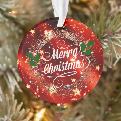 Merry Christmas Sparkling Red and Gold Ornament