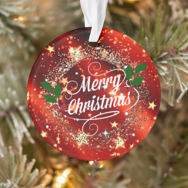 Merry Christmas, Sparkling Red and Gold, Ornament (Tree)