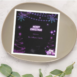 Merry Christmas Sparkling Trees Snowflakes Stars Napkins