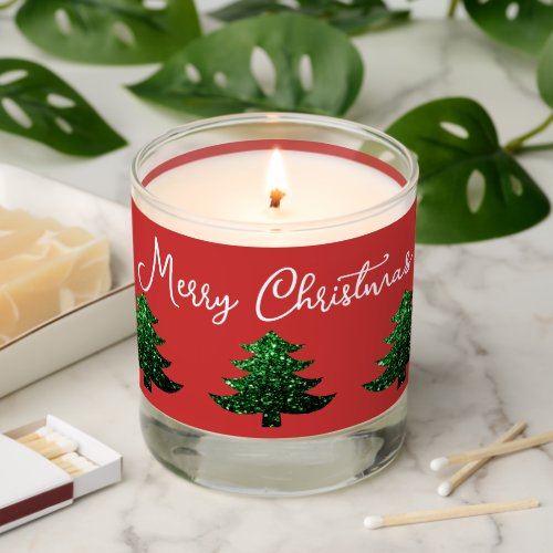 Merry Christmas Sparkly tree Your text on red Scented Candle